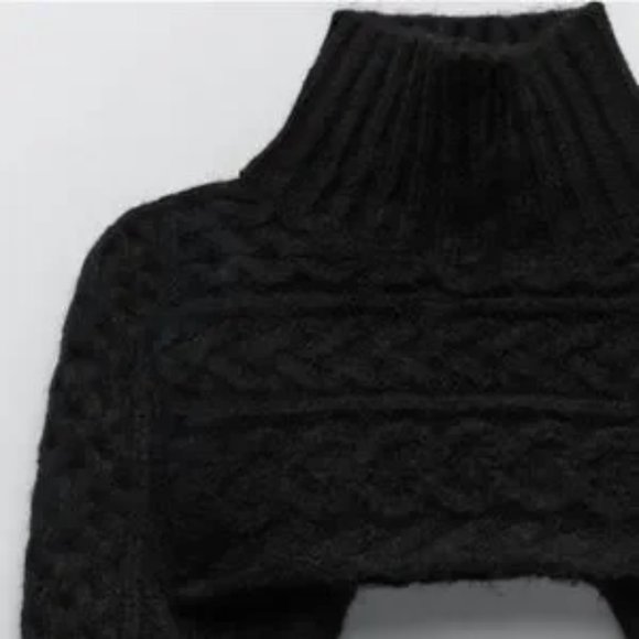 ZARA Cable Knit Arm Warmer Sweater Black - Picture 8 of 9
